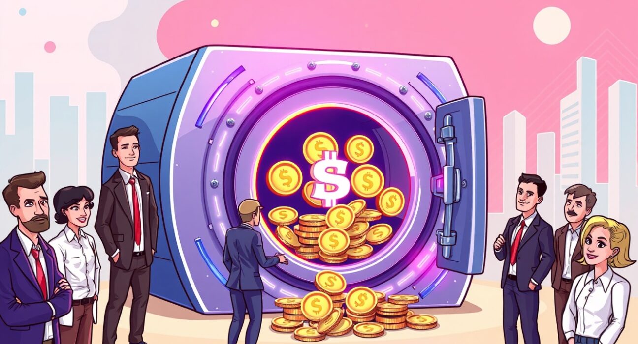 A secure digital vault representing the River Prime Vault, designed for institutional investors seeking stablecoin investment opportunities.