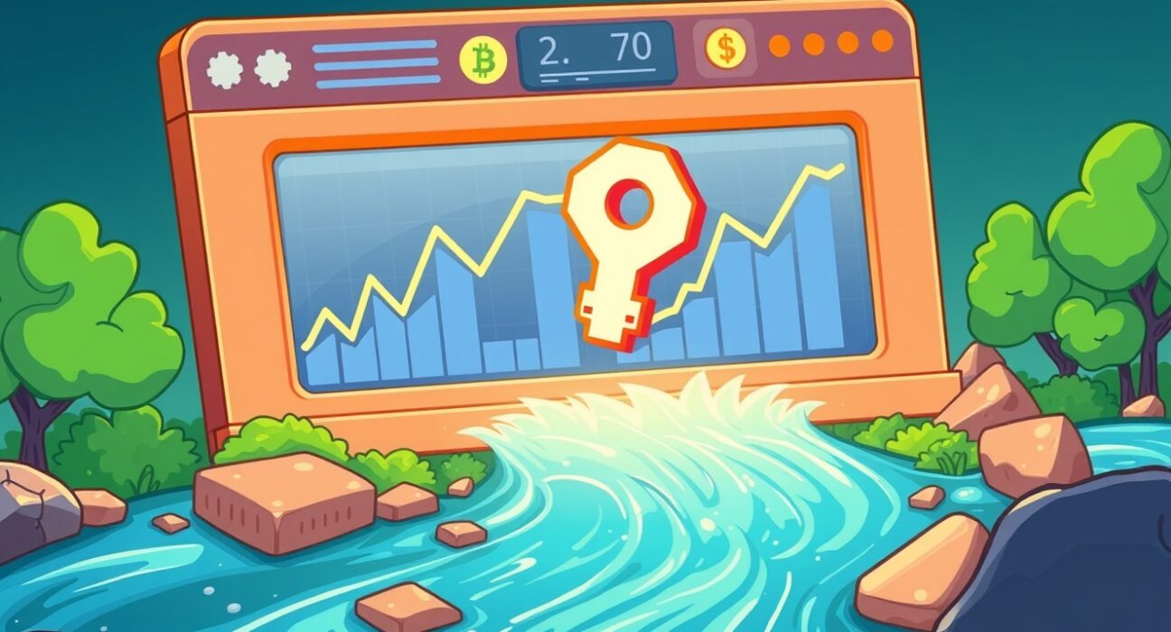 Cartoon illustration depicting the stunning surge of the River token after its successful listing on the Bitget pre-market.