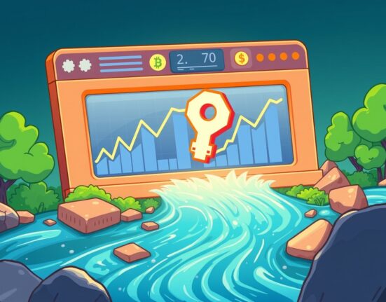 Cartoon illustration depicting the stunning surge of the River token after its successful listing on the Bitget pre-market.