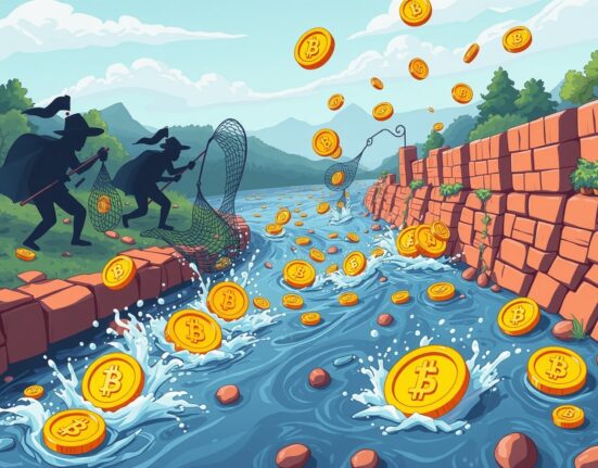 Cartoon illustration of River token drop defense against cryptocurrency attackers