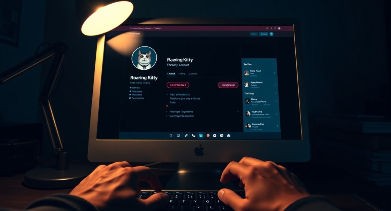 Hacked Roaring Kitty X account screen with security warning overlay