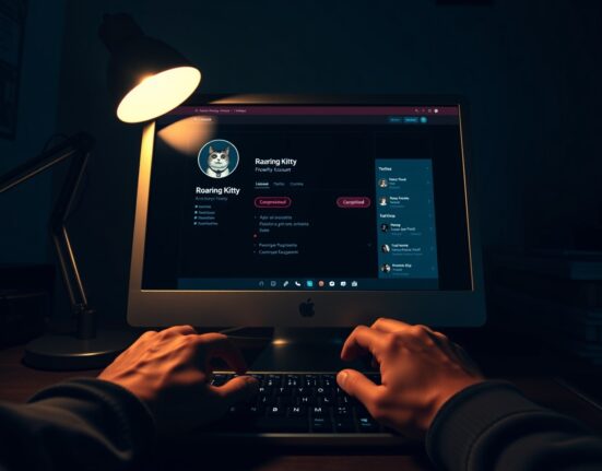 Hacked Roaring Kitty X account screen with security warning overlay