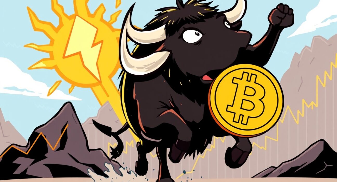 Cartoon showing Robin Energy stock soaring after its significant Bitcoin purchase, highlighting market excitement and growth.