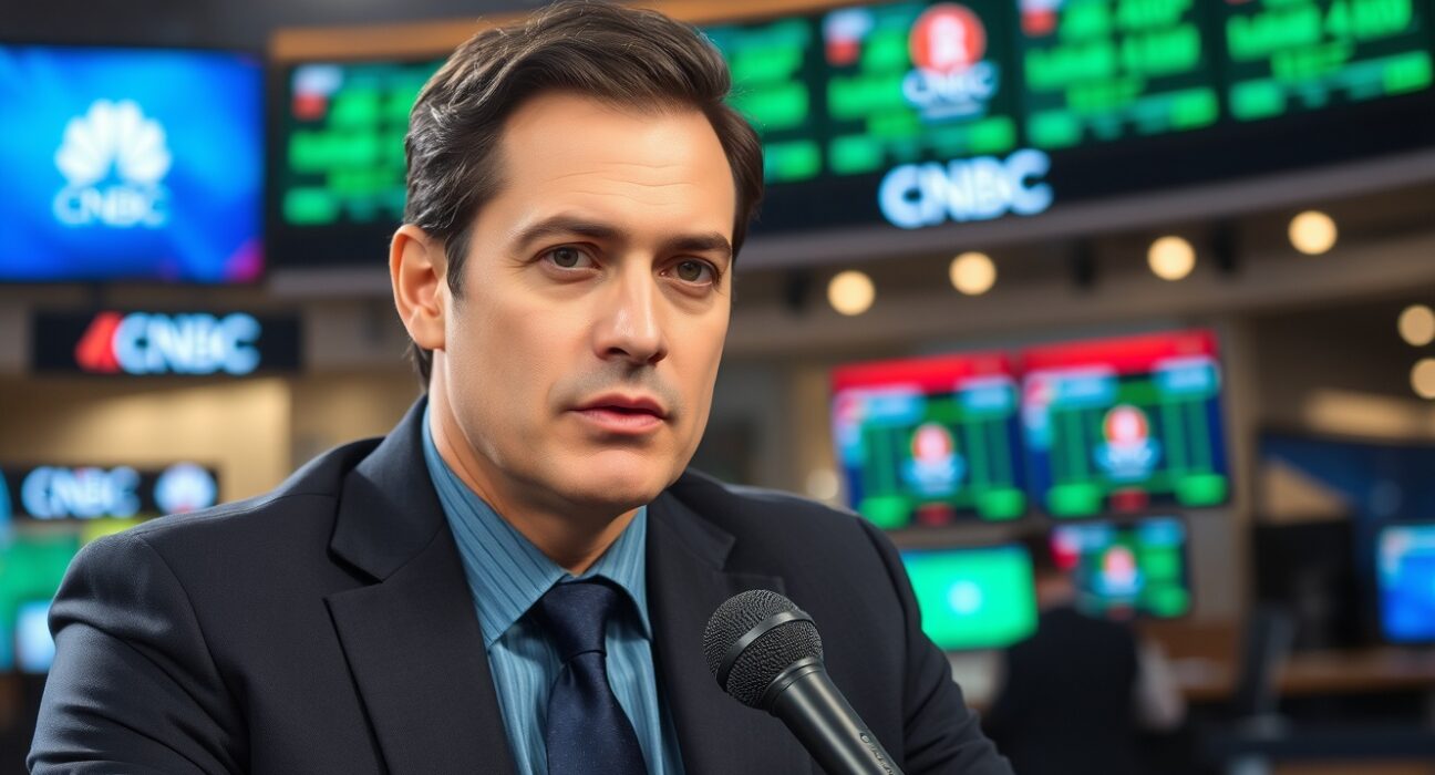 Robinhood CEO Vladimir Tenev speaking in a CNBC studio interview about crypto's future