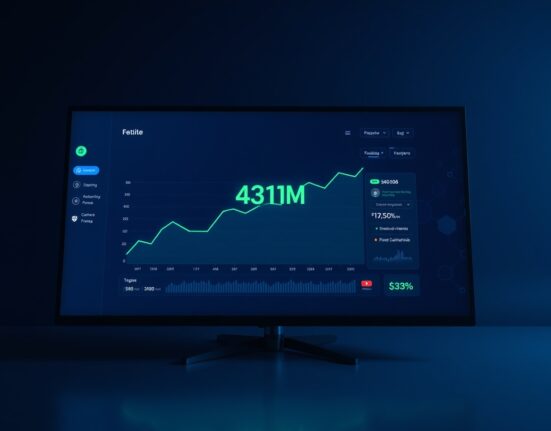Digital dashboard showing Robinhood Chain reaching $431 million in total value locked with a rising graph.