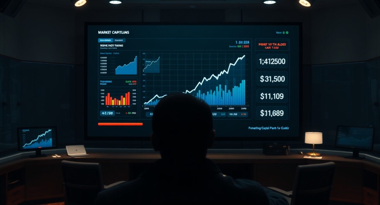 Financial dashboard showing Robinhood Chain asset market cap growth with charts and graphs