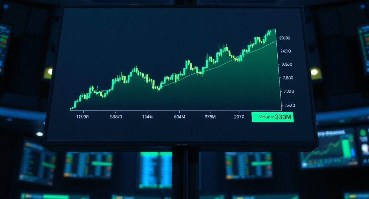 Trading screen showing Robinhood Chain DEX volume spike of $375 million