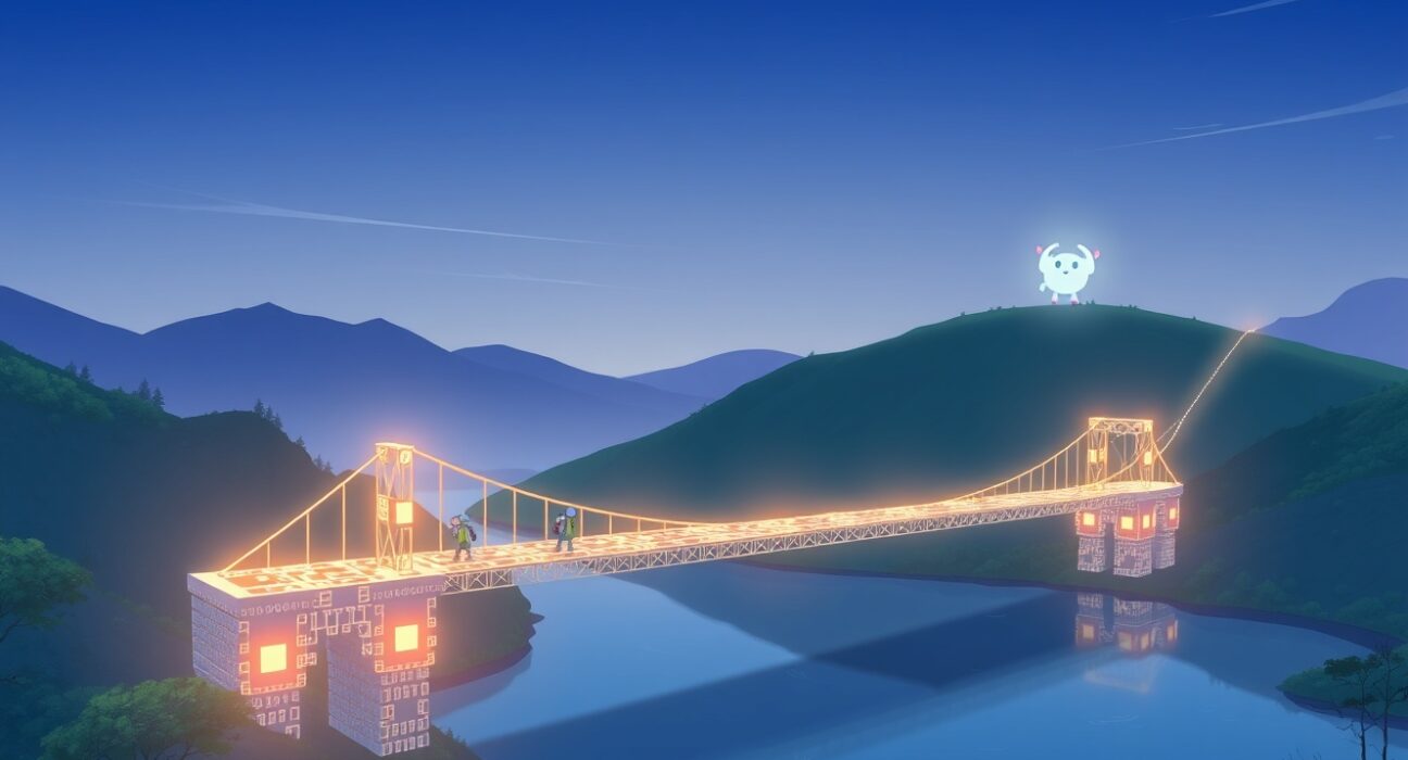 Conceptual illustration of the new Robinhood Chain blockchain bridge connecting to the Ethereum ecosystem.