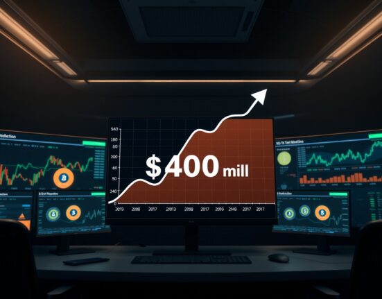 Digital dashboard showing a financial graph with $400 million stablecoin supply milestone on Robinhood Chain