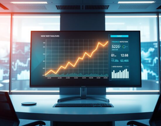 Digital dashboard showing a financial graph with an upward trend, representing Robinhood Chain TVL growth.
