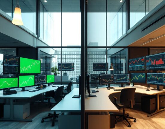 Comparison of Robinhood and Coinbase trading floors, showing contrasting market performance