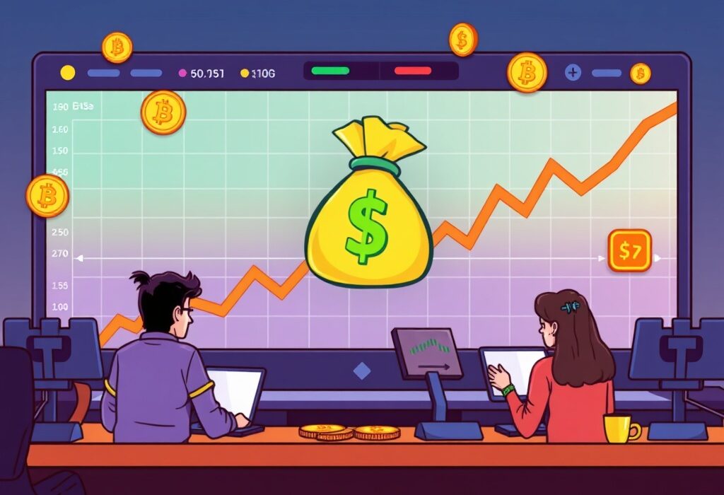 A vibrant cartoon illustrating Robinhood's significant crypto revenue growth, symbolizing strong performance in the digital asset market.