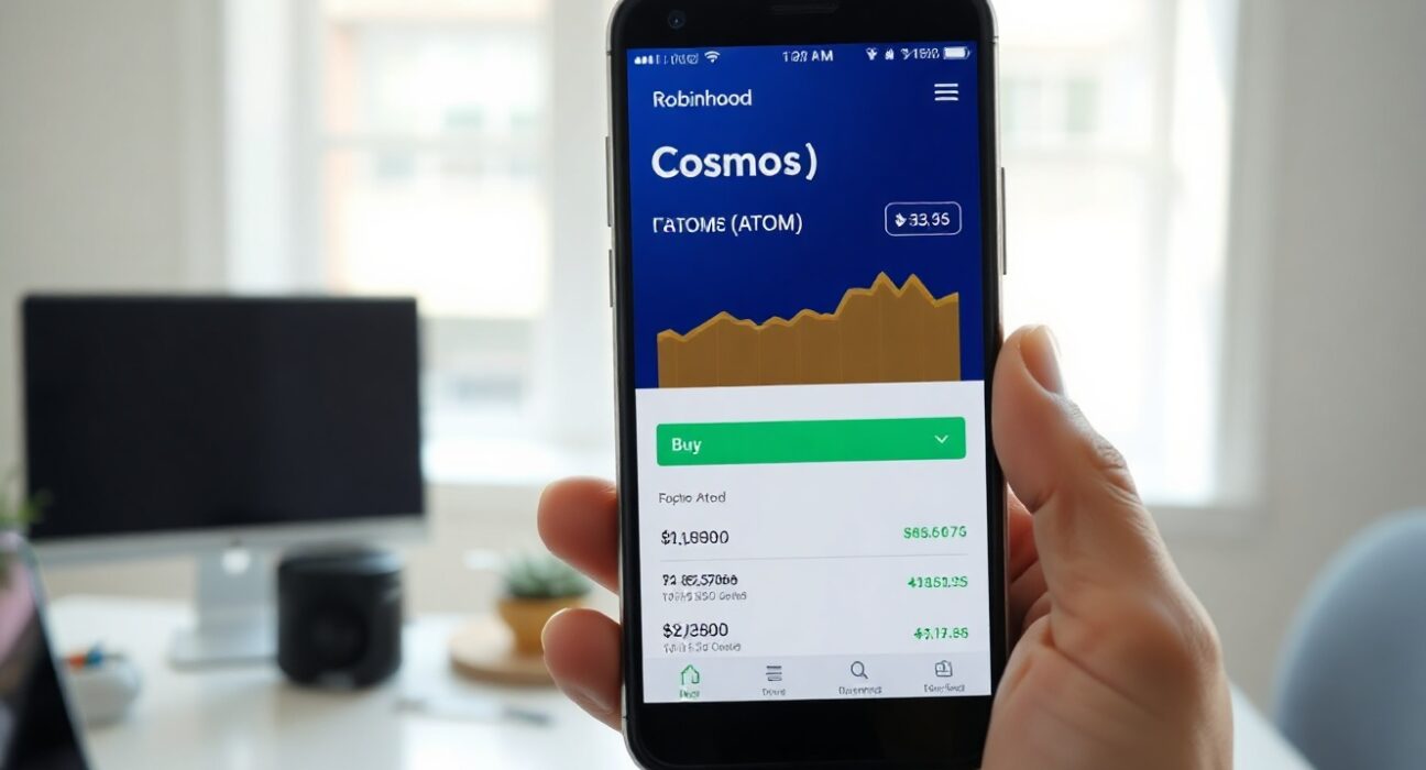 Robinhood trading app displaying Cosmos ATOM on a smartphone screen