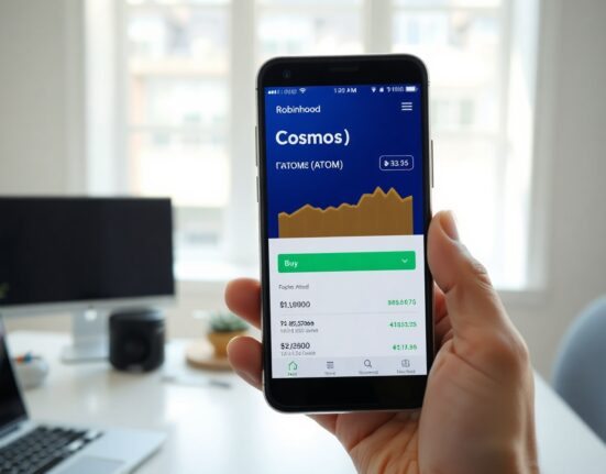 Robinhood trading app displaying Cosmos ATOM on a smartphone screen