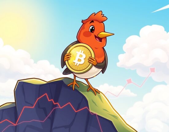 A cartoon robin presents the PIPPIN cryptocurrency coin on Robinhood's platform, symbolizing new access for investors.