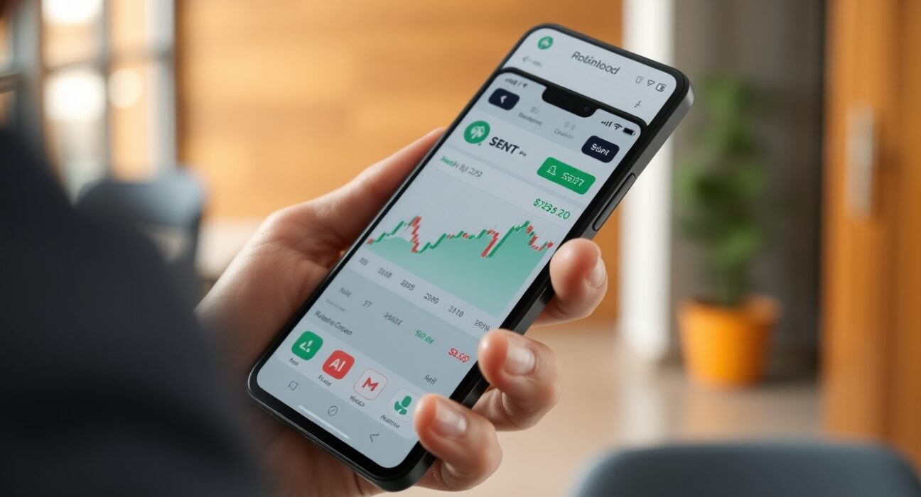 Robinhood app interface showing SENT token trading screen on a smartphone