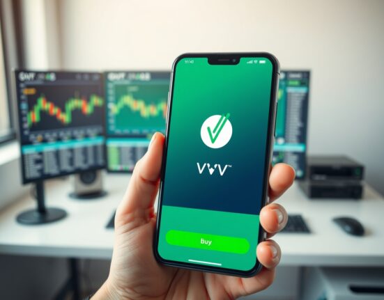 Smartphone screen showing Robinhood app with VVV cryptocurrency listed for trading