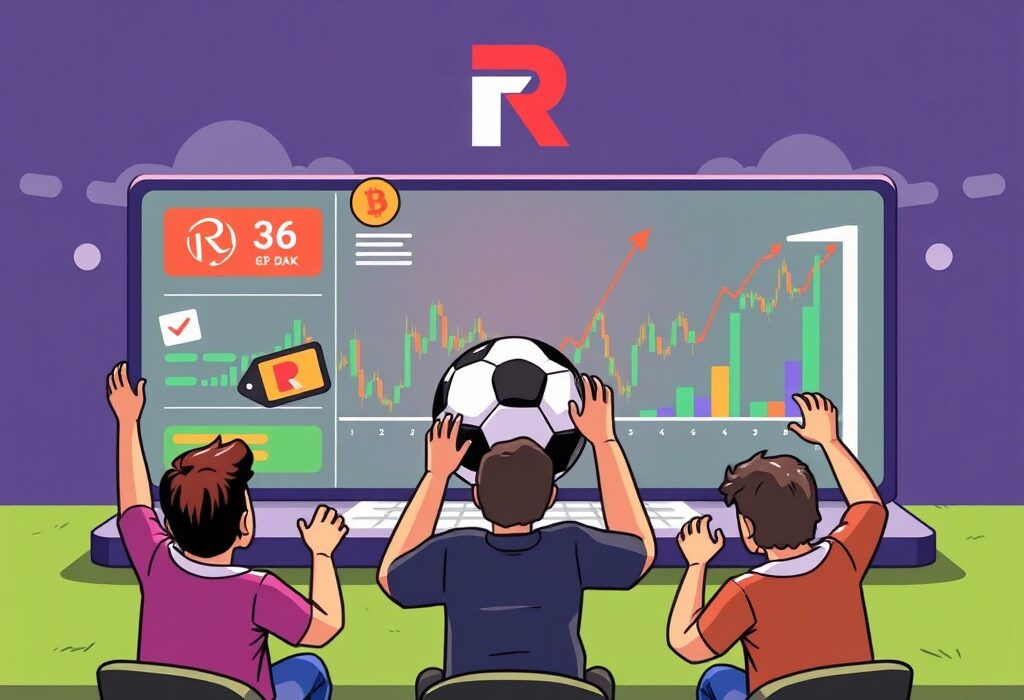 A vibrant illustration depicting the new Robinhood prediction markets platform, where users can engage with football outcomes.
