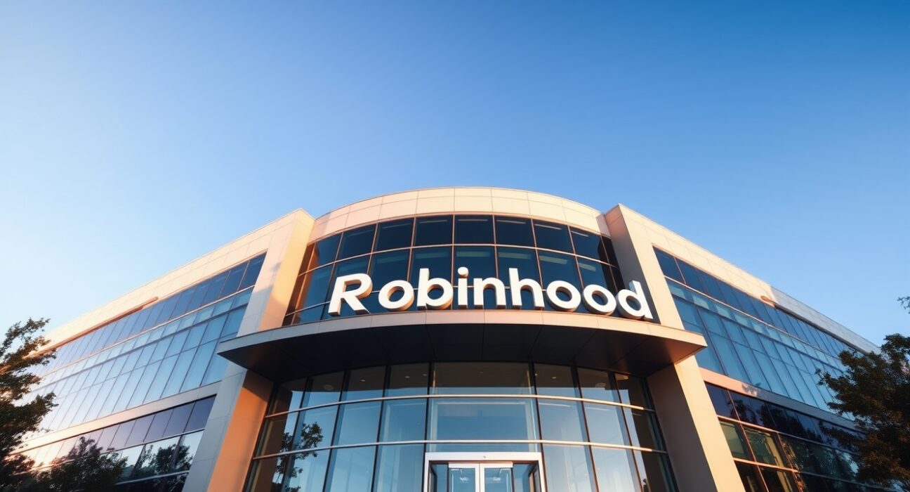 Robinhood headquarters building in Menlo Park, California, on a sunny day