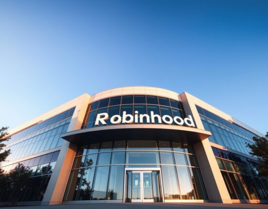 Robinhood headquarters building in Menlo Park, California, on a sunny day