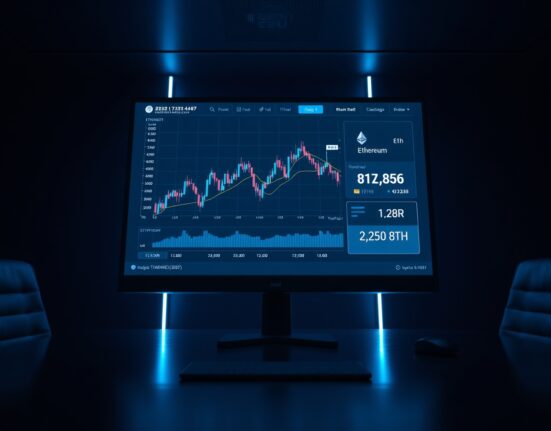 Ethereum withdrawal transaction on a trading screen in a dark room