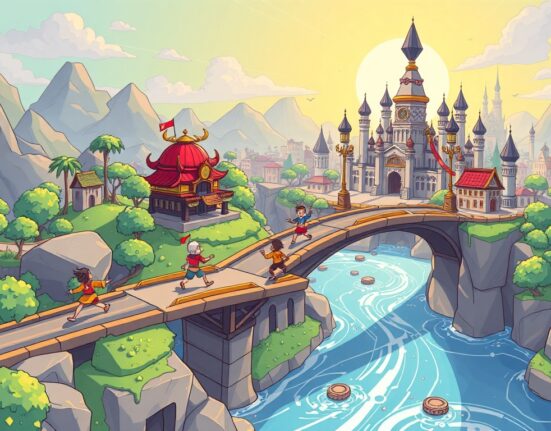 A vibrant cartoon illustration showing Ronin's strategic move to Ethereum L2, symbolizing enhanced gaming blockchain scalability.