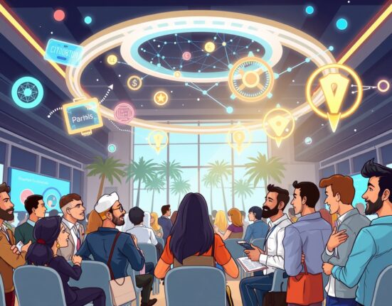 Global crypto forum in Dubai featuring industry leaders discussing blockchain integration and growth strategies