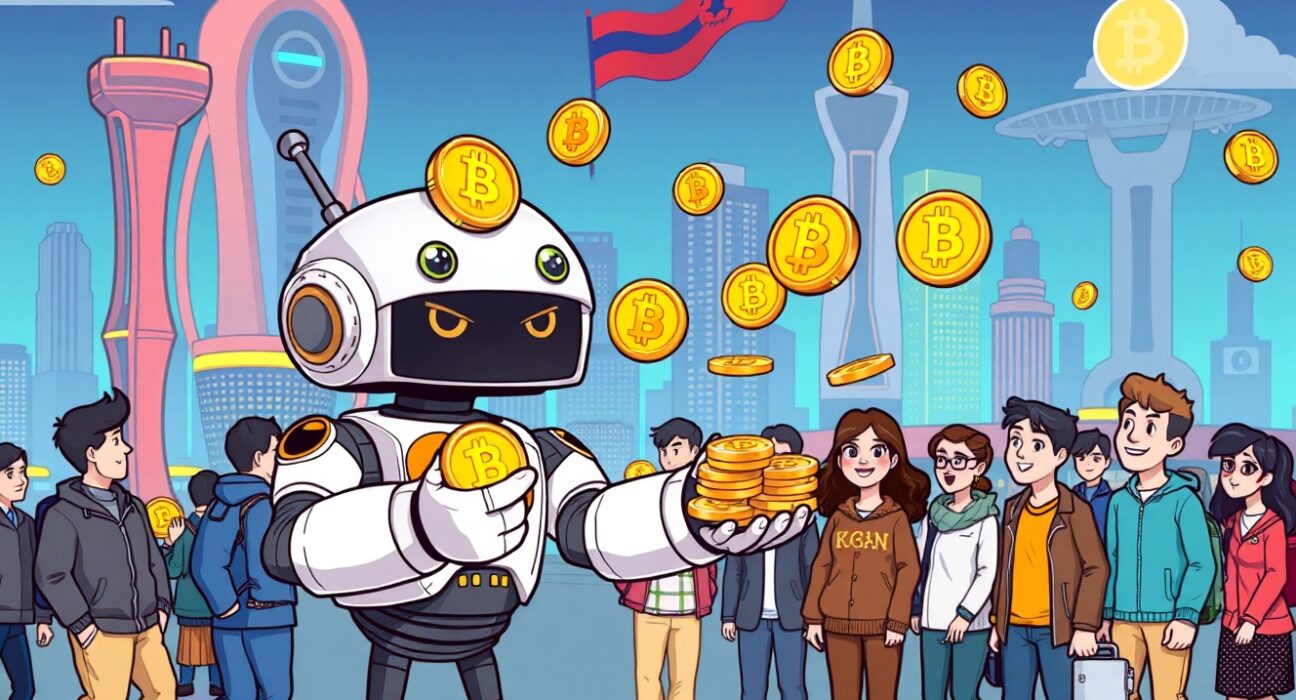 A vibrant cartoon illustrating the exciting Rootstock RIF token distribution on the Korbit exchange platform.