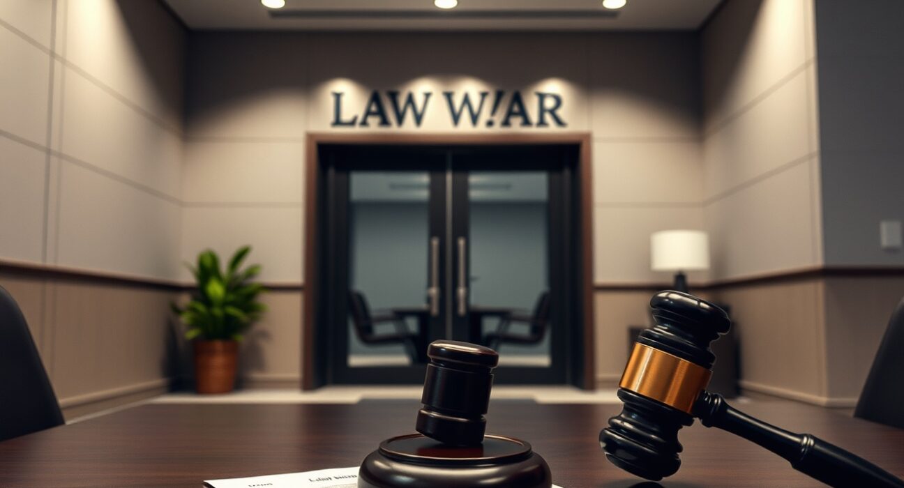 Interior of a law firm office with legal documents on a desk, representing the Rosen Law Firm investigation into Strategy.