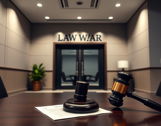 Interior of a law firm office with legal documents on a desk, representing the Rosen Law Firm investigation into Strategy.