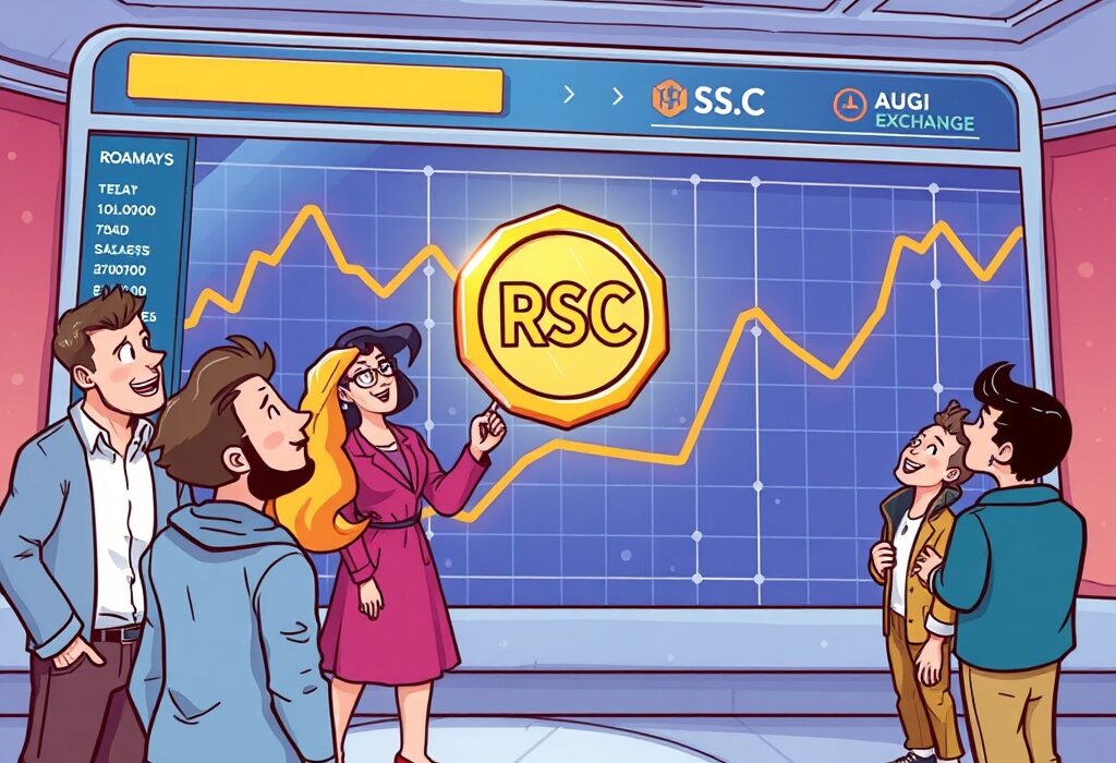 An illustration showing the RSC token being added to the Coinbase listing roadmap, symbolizing a significant development for the cryptocurrency.