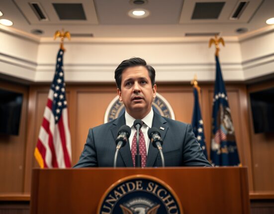 US Secretary of State Marco Rubio speaking at a press briefing about Iran negotiations.