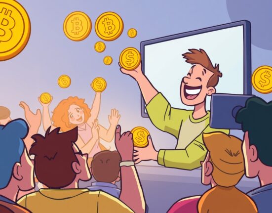 A streamer receives digital coins, symbolizing the new Rumble cryptocurrency tipping feature, enabling direct support from viewers.