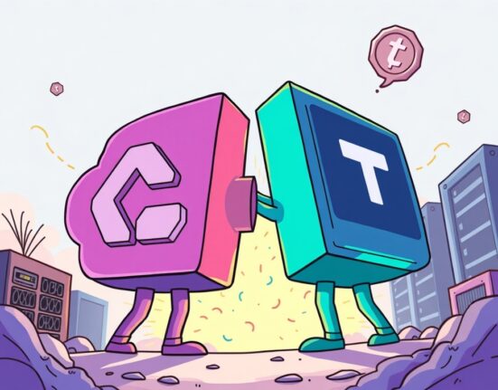 A cartoon image illustrating the Rumble Northern Data acquisition, symbolizing growth in cloud computing and GPU power.