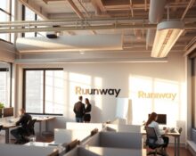 Sunlit interior of Runway's AI startup headquarters in New York City.