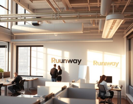 Sunlit interior of Runway's AI startup headquarters in New York City.