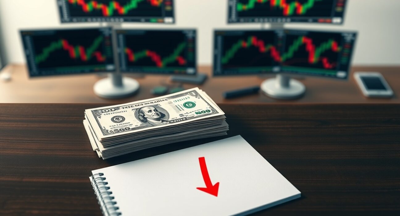 Indian rupee banknotes with a downward red arrow illustrating the largest weekly decline in three-and-a-half years