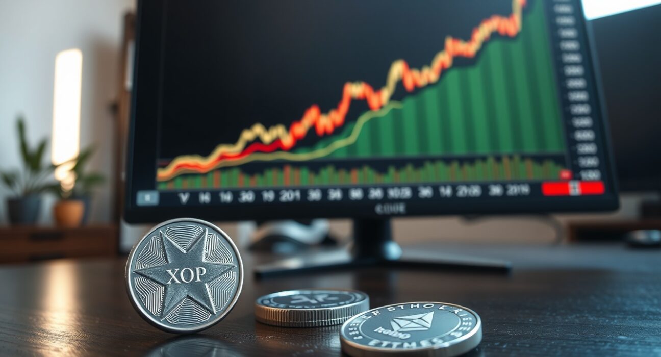 Russell 2000 index chart rising alongside XRP and cryptocurrency tokens, signaling potential market shift.