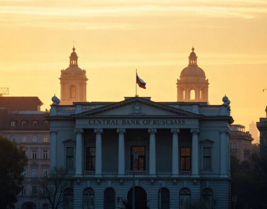 Central Bank of Russia building in Moscow, symbolizing the nation's growing international reserves.
