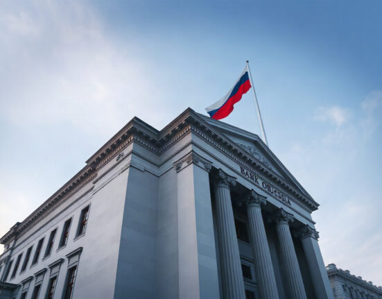 Bank of Russia headquarters in Moscow, symbolizing the nation's foreign exchange reserves.
