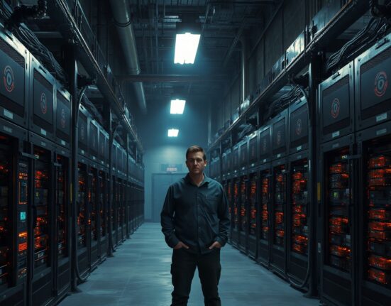 Silent cryptocurrency mining rigs in a dark Russian warehouse after recommended ban