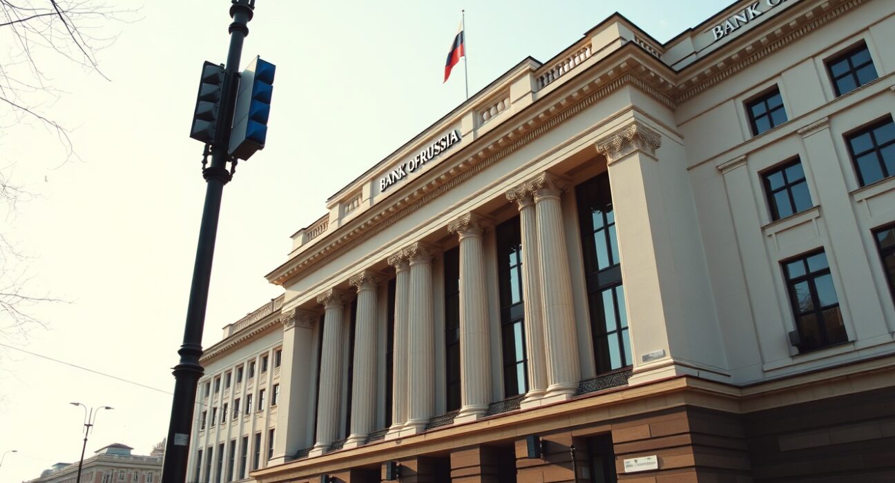 Bank of Russia headquarters in Moscow, symbolizing the implementation of new cryptocurrency regulations.