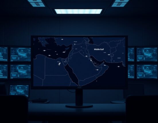 Digital map showing suspected intelligence sharing on US military targets in the Middle East.