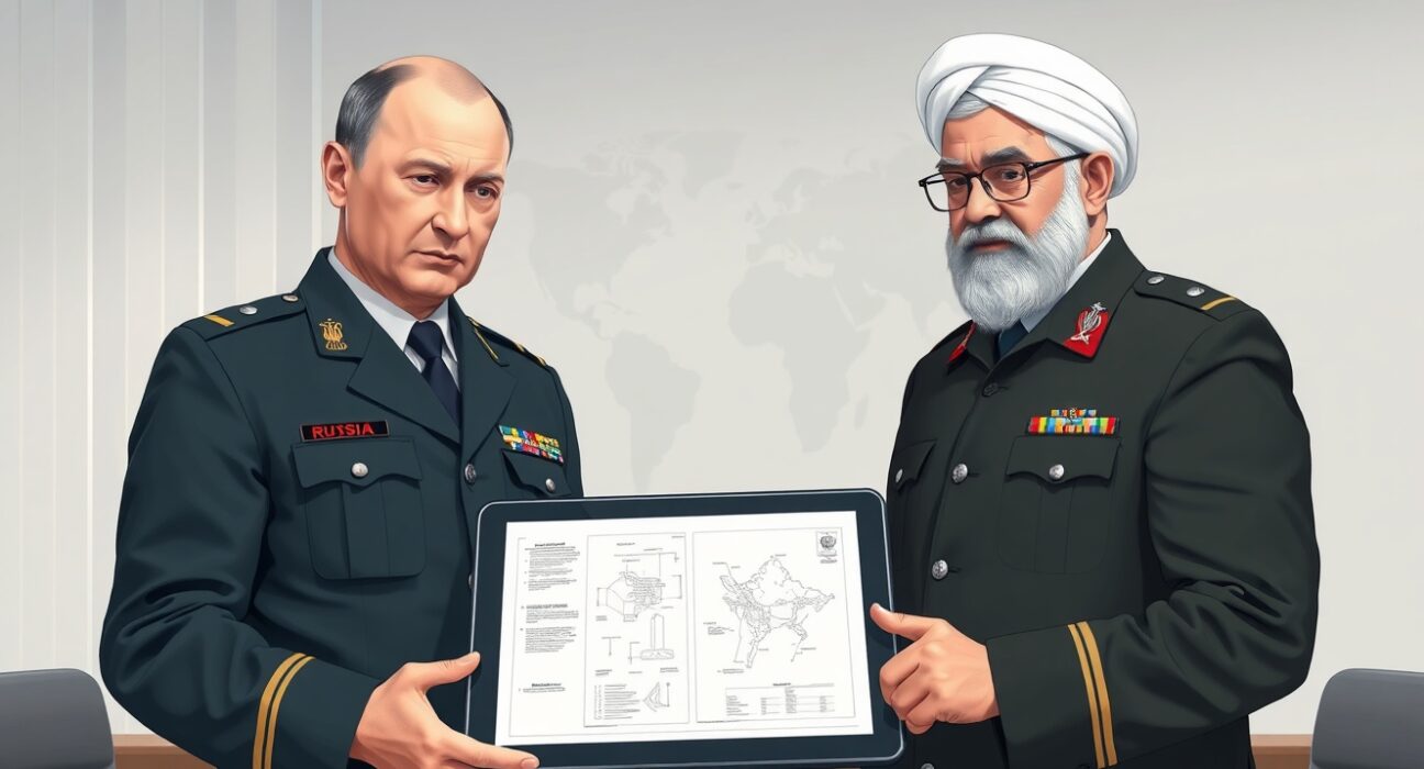 Russian and Iranian military officials discussing strategic cooperation and defense technology.