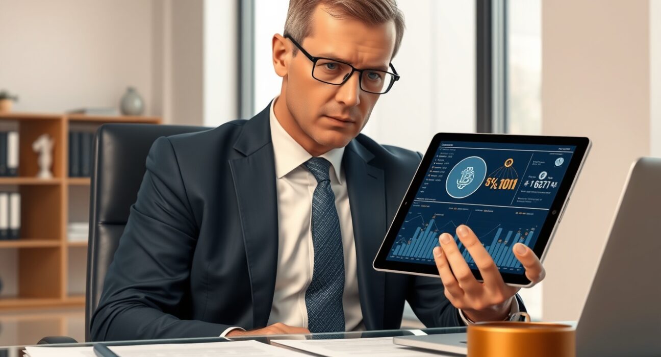 Russian lawyer analyzing cryptocurrency data during divorce case proceedings