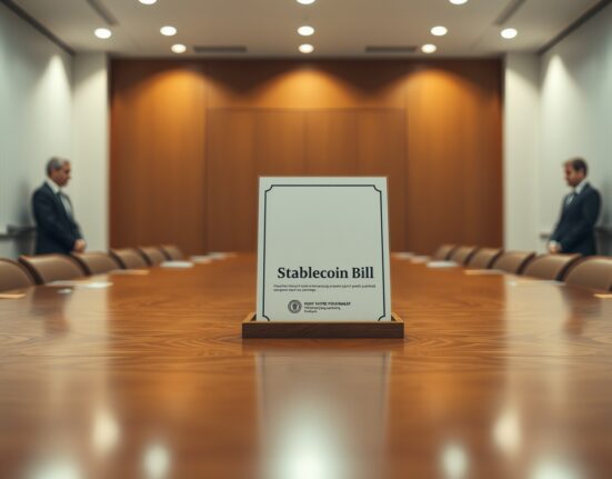 Official document for the proposed Russian stablecoin bill on a government conference table.