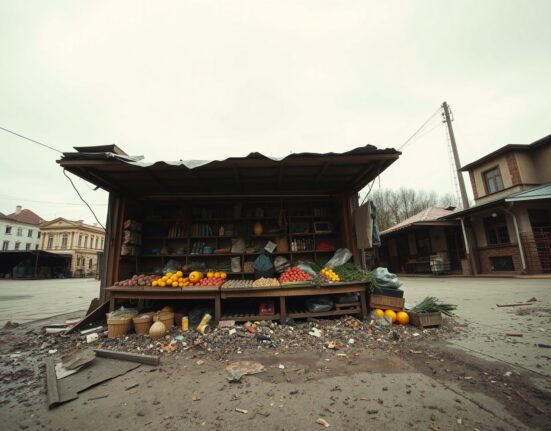 Aftermath of the Russian strike on the civilian market in Nikopol, Ukraine.