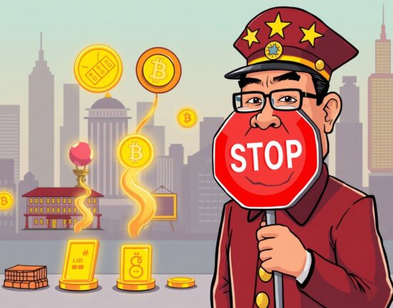 A Chinese official halts RWA tokenization projects, symbolizing regulatory action in the digital asset space.