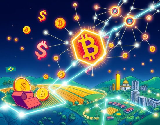 Illustrates the transformative impact of RWA tokenization as physical assets are digitized on a blockchain network, symbolizing financial innovation.