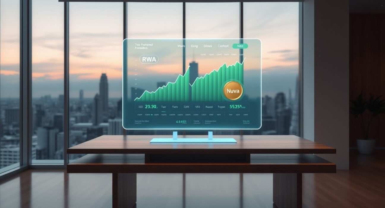 RWA yield platform Nuva seed funding dashboard with digital tokens and charts